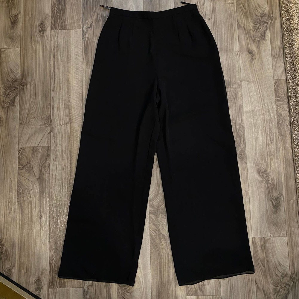 Kay Unger Wide Leg Pants Women 8 Black Excellent Chiffon‎ Overlay High Waist